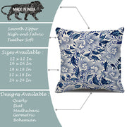 Ethnic Blue Printed Canvas Cotton Cushion Covers, Set of 2